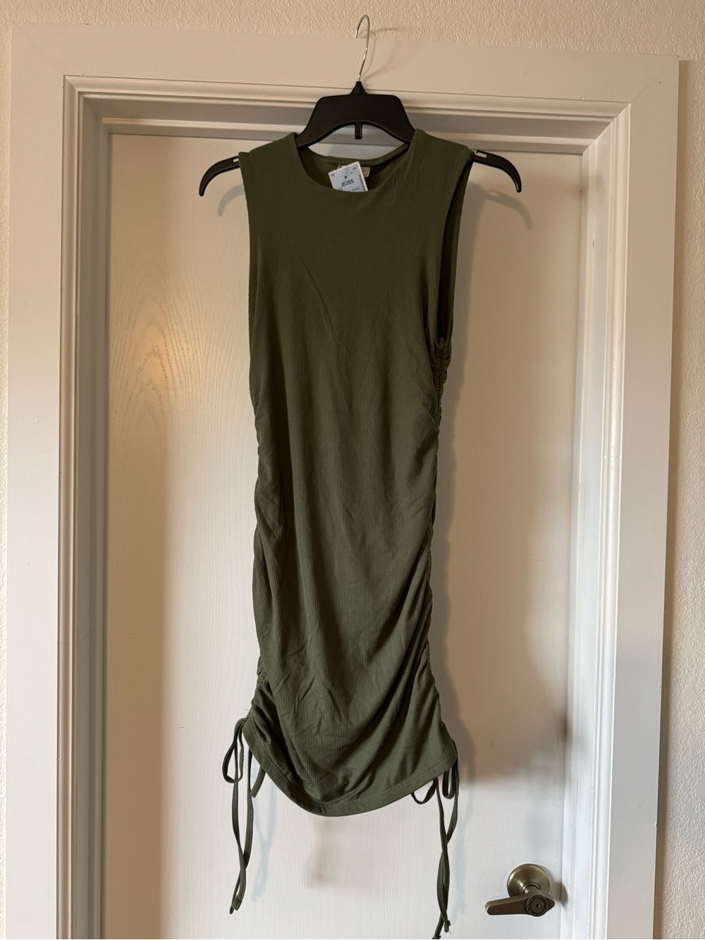Justify Olive Drawstring Side-Ruched Mini Dress